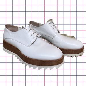 JIL SANDER White Lace Up Platform Wedge Creepers Loafers Oxfords Shoes